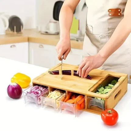 WOODEN CUTTING BOARD AND VEGETABLE ORGANIZER