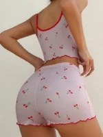 2pcs Women'S Cherry Print Pajama Set - Image 2