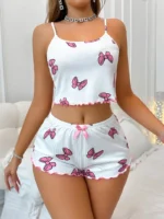 Two-piece Set of Butterfly Print Vest and Shorts Home Clothes in Summer
