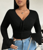 Plus Size Women's Elegant V-Neck Long Sleeve T-Shirt