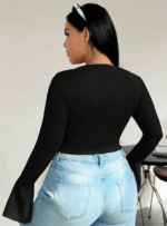 Plus Size Women's Elegant V-Neck Long Sleeve T-Shirt - Image 2
