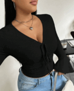Plus Size Women's Elegant V-Neck Long Sleeve T-Shirt - Image 3