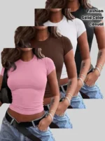 4-Pack Women'S Fashion Slim Fit Solid Color T-Shirts