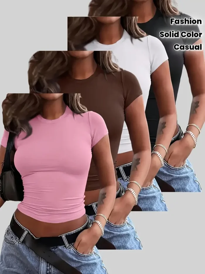4-Pack Women'S Fashion Slim Fit Solid Color T-Shirts - Image 1