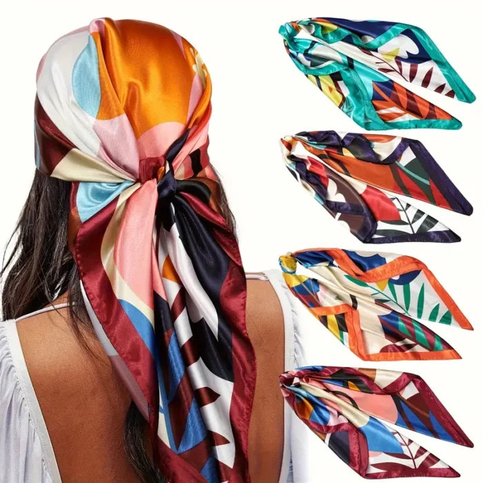 4pcs Women’s Elegant Polyester Square Scarves - Image 3
