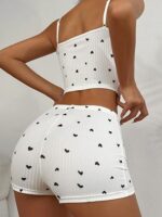 Women'S Cami Shorts Love Print with Black Lace Trim and Side - Image 2