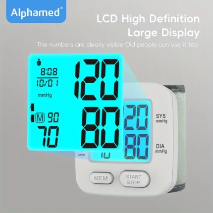LCD Ice Blue Backlit Wrist Blood Pressure Monitor