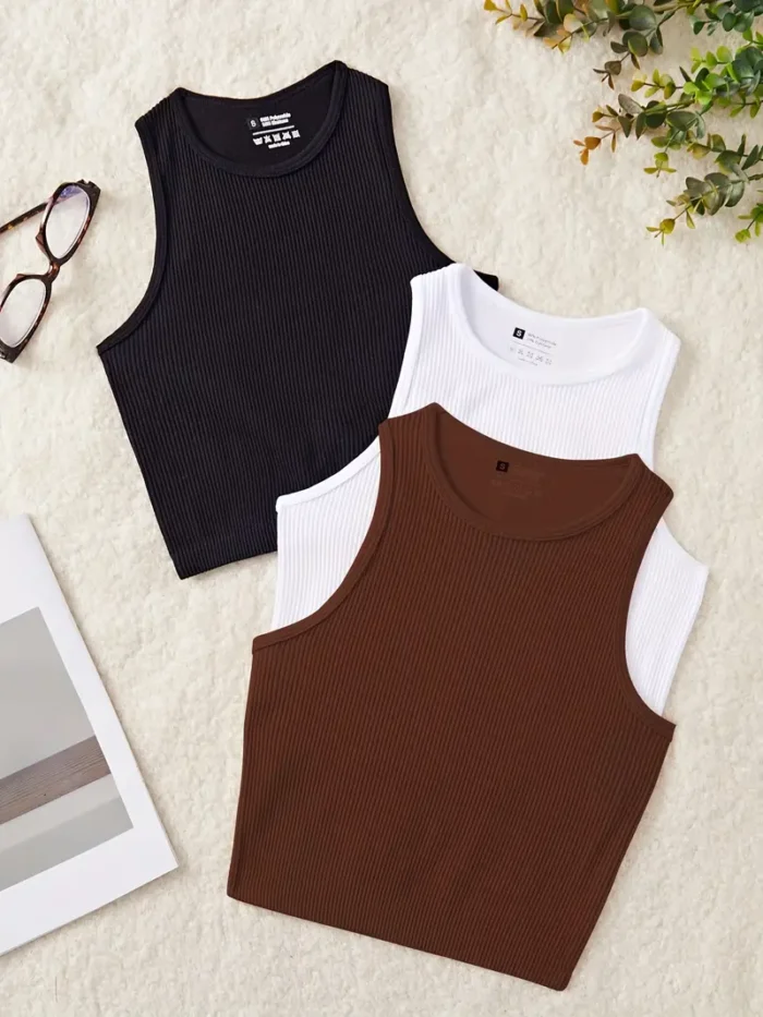 3pcs Women'S Seamless Sleeveless Yoga Sports Vests - Image 1