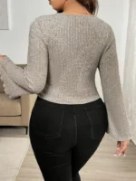 Plus Size Women'S Elegant Twist Knot Detail Long Sleeve Top - Image 2