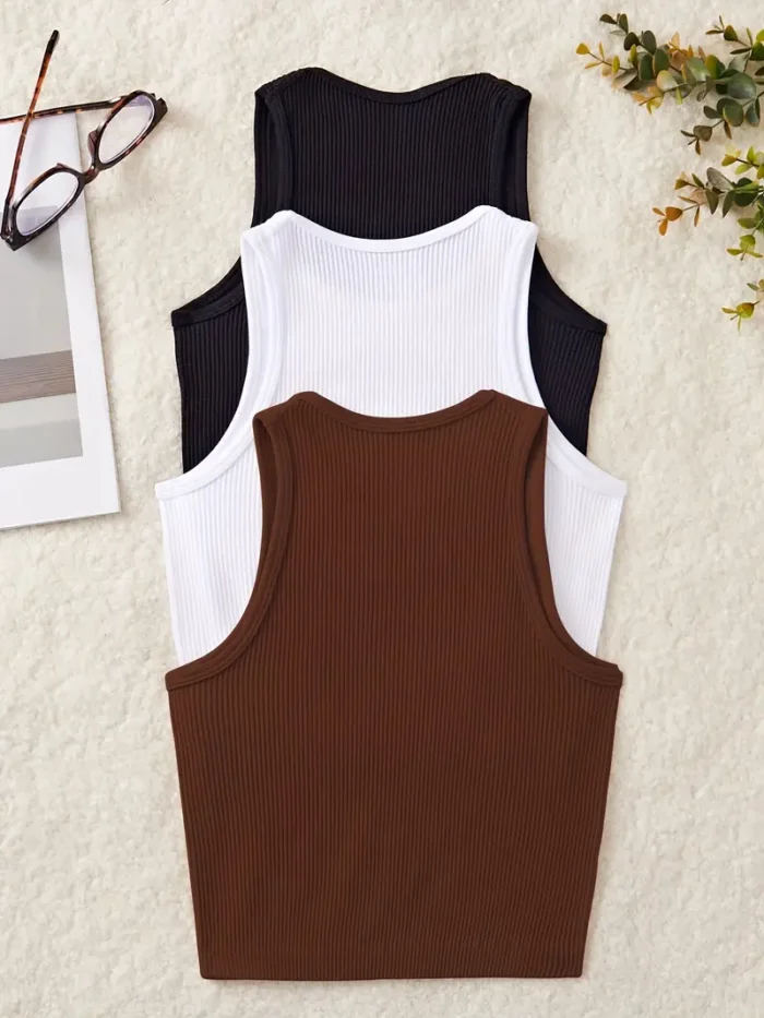 3pcs Women'S Seamless Sleeveless Yoga Sports Vests - Image 2