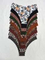 10-Pack Leopard Print Plus Size Women's Seamless Nude Panties
