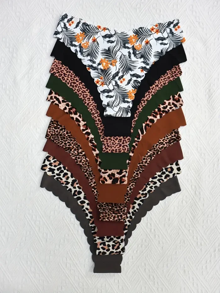 10-Pack Leopard Print Plus Size Women's Seamless Nude Panties - Image 1