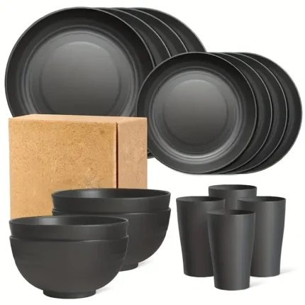 16pcs Dinnerware Set: 8 Plates, 4 Bowls, 4 Cups
