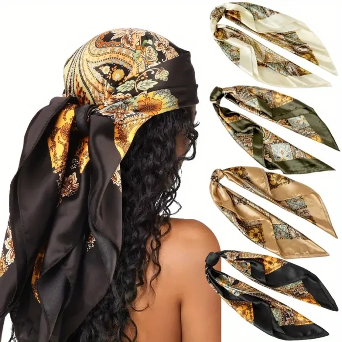 4pcs Women’s Elegant Polyester Square Scarves - Image 4