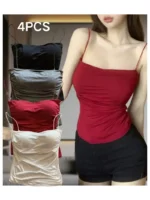 4pcs Women'S Sexy Ruched Edge Tank Tops - Image 3