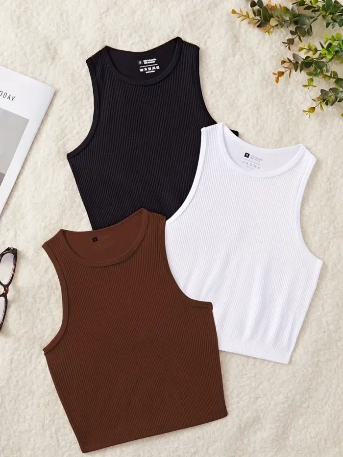 3pcs Women'S Seamless Sleeveless Yoga Sports Vests - Image 3