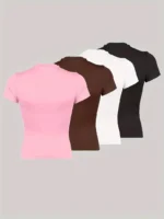 4-Pack Women'S Fashion Slim Fit Solid Color T-Shirts - Image 2