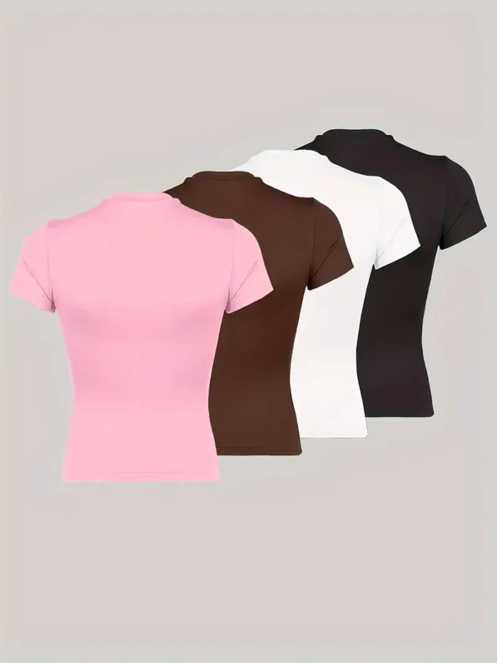 4-Pack Women'S Fashion Slim Fit Solid Color T-Shirts - Image 2