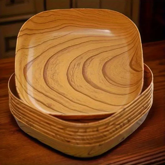 6pcs Reusable Imitation Wood Plastic Trays - Image 3