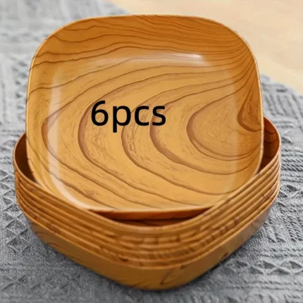 6pcs Reusable Imitation Wood Plastic Trays