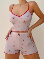 2pcs Women'S Cherry Print Pajama Set - Image 3