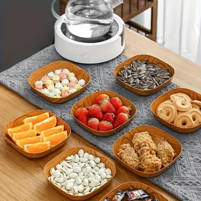 6pcs Reusable Imitation Wood Plastic Trays - Image 2
