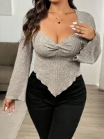 Plus Size Women'S Elegant Twist Knot Detail Long Sleeve Top