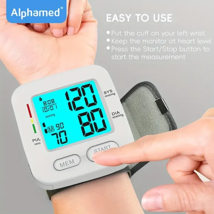 LCD Ice Blue Backlit Wrist Blood Pressure Monitor - Image 2