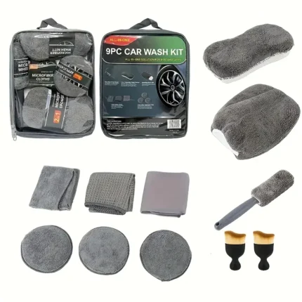 11pcs Microfiber Car Cleaning Kit with Tire Brush