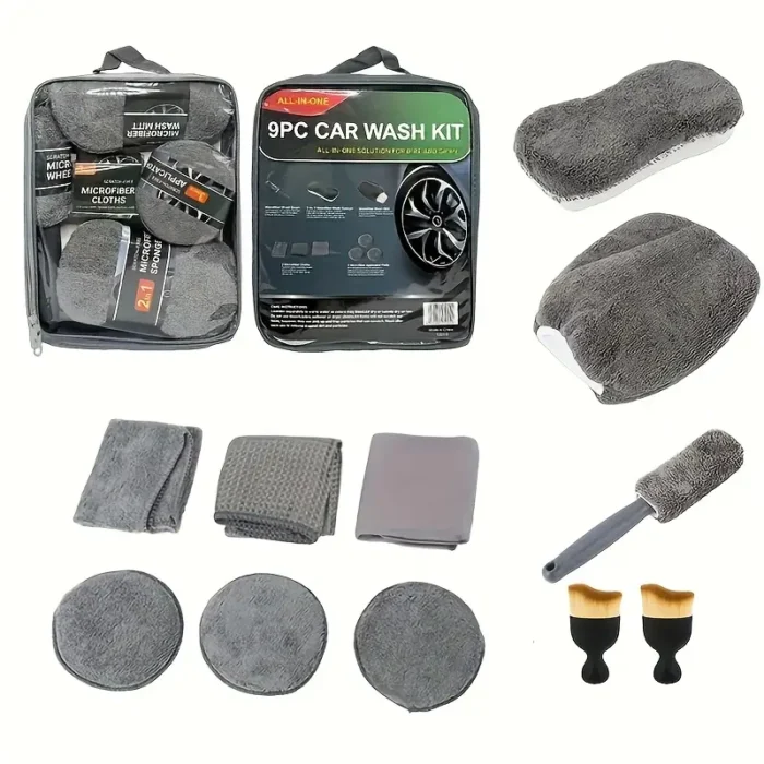 11pcs Microfiber Car Cleaning Kit with Tire Brush - Image 1
